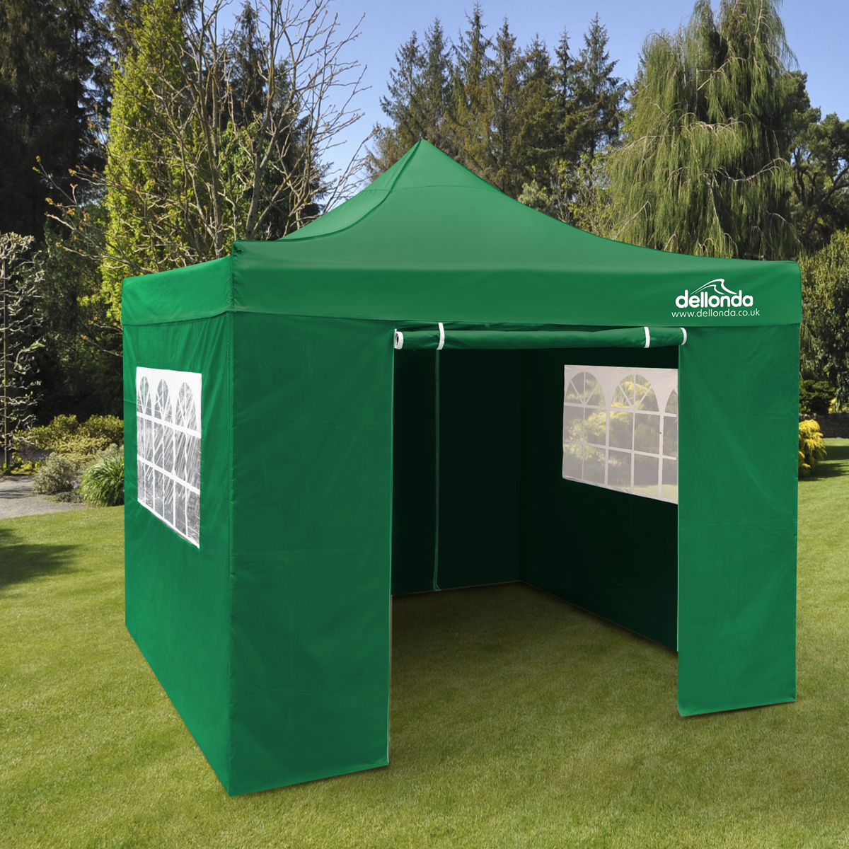 Dellonda DG162 Dellonda Premium 2x2m Pop-Up Gazebo & Side Walls, PVC Coated, Water-Resistant Fabric with Carry Bag, Rope, Stakes & Weight Bags - Green