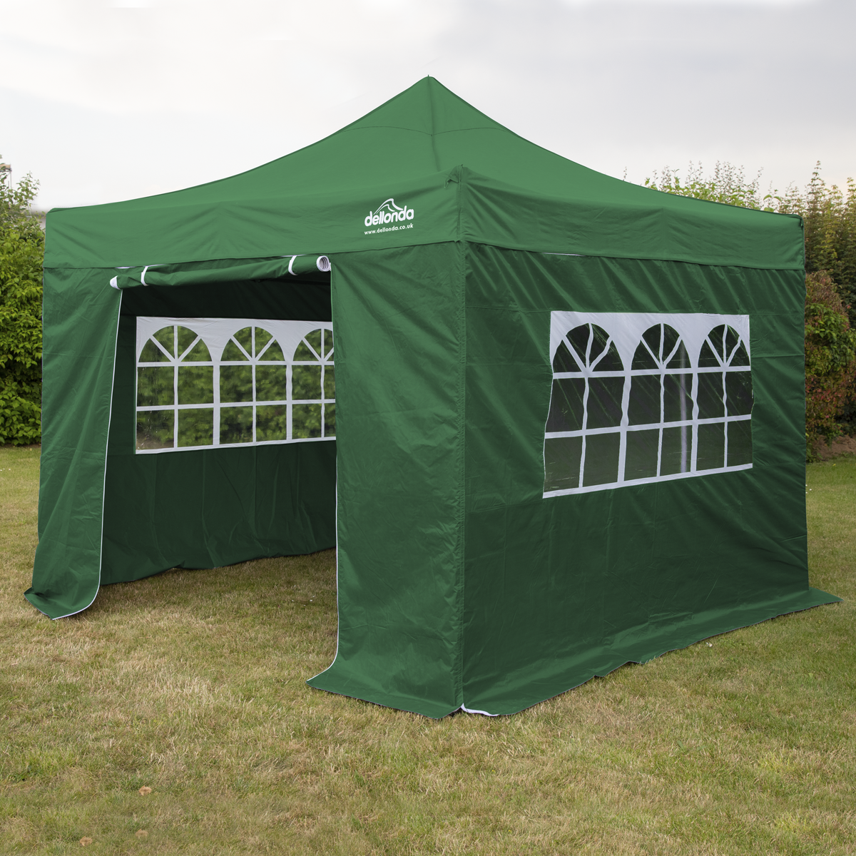 Dellonda DG162 Dellonda Premium 2x2m Pop-Up Gazebo & Side Walls, PVC Coated, Water-Resistant Fabric with Carry Bag, Rope, Stakes & Weight Bags - Green