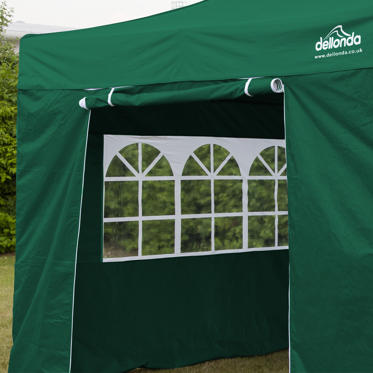 Dellonda DG162 Dellonda Premium 2x2m Pop-Up Gazebo & Side Walls, PVC Coated, Water-Resistant Fabric with Carry Bag, Rope, Stakes & Weight Bags - Green