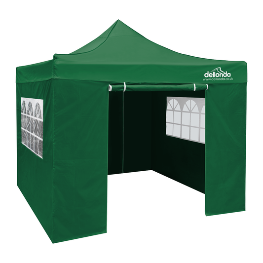 Dellonda DG162 Dellonda Premium 2x2m Pop-Up Gazebo & Side Walls, PVC Coated, Water-Resistant Fabric with Carry Bag, Rope, Stakes & Weight Bags - Green