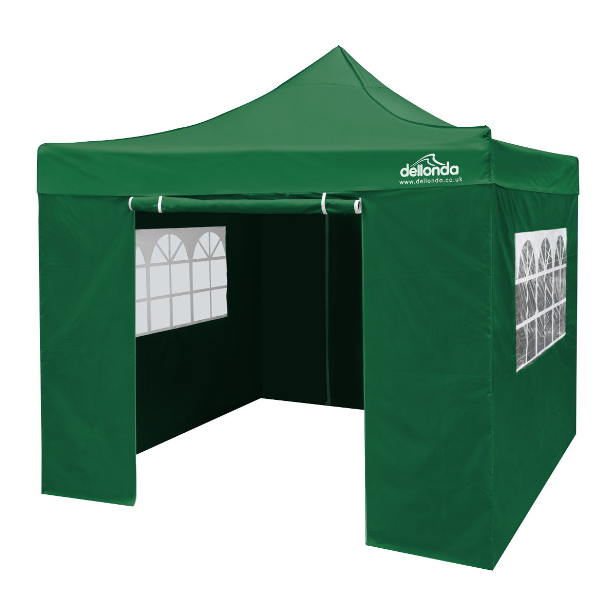 Dellonda DG162 Dellonda Premium 2x2m Pop-Up Gazebo & Side Walls, PVC Coated, Water-Resistant Fabric with Carry Bag, Rope, Stakes & Weight Bags - Green