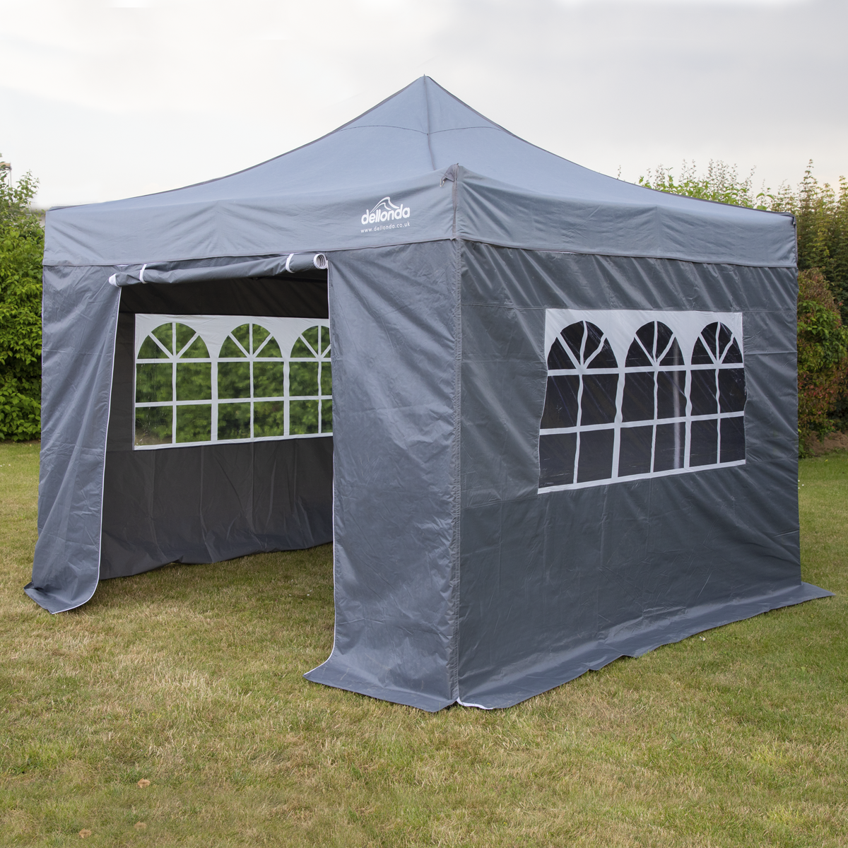 Dellonda DG163 Dellonda Premium 2x2m Pop-Up Gazebo & Side Walls, PVC Coated, Water-Resistant Fabric, Supplied with Carry Bag, Rope, Stakes & Weight Bags - Grey