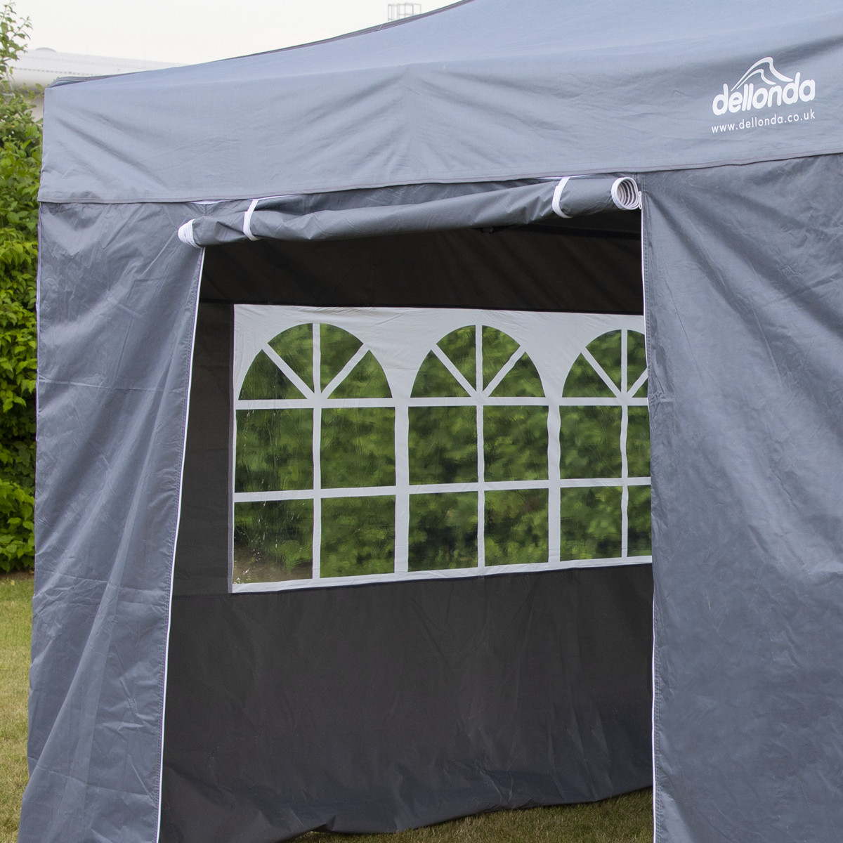 Dellonda DG163 Dellonda Premium 2x2m Pop-Up Gazebo & Side Walls, PVC Coated, Water-Resistant Fabric, Supplied with Carry Bag, Rope, Stakes & Weight Bags - Grey