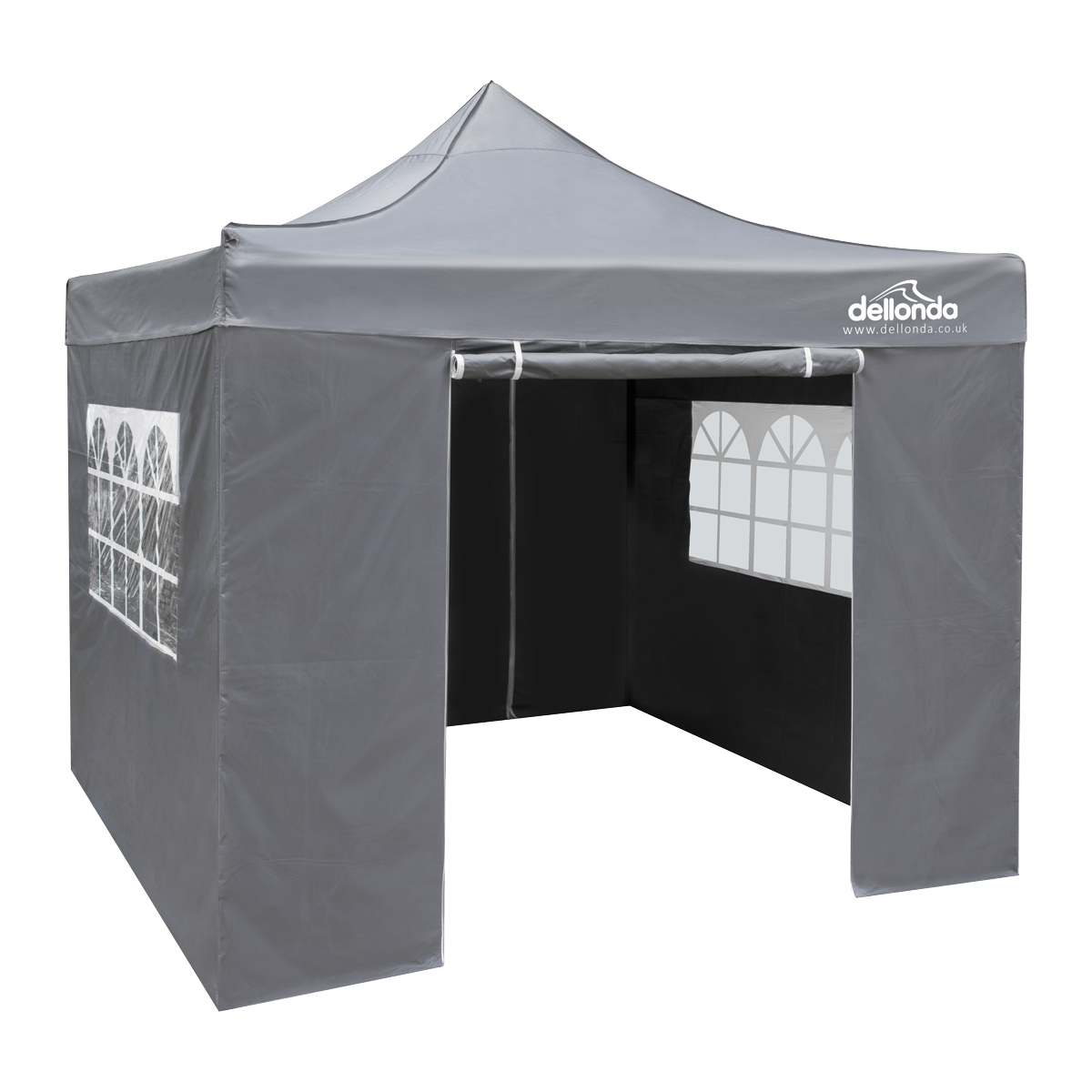 Dellonda DG163 Dellonda Premium 2x2m Pop-Up Gazebo & Side Walls, PVC Coated, Water-Resistant Fabric, Supplied with Carry Bag, Rope, Stakes & Weight Bags - Grey
