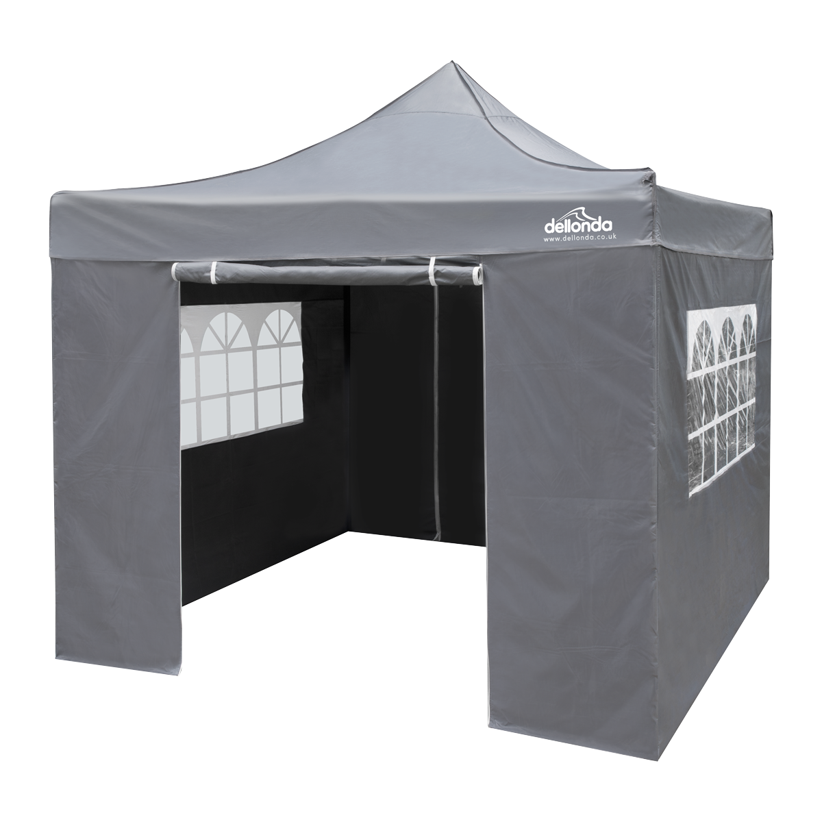 Dellonda DG163 Dellonda Premium 2x2m Pop-Up Gazebo & Side Walls, PVC Coated, Water-Resistant Fabric, Supplied with Carry Bag, Rope, Stakes & Weight Bags - Grey
