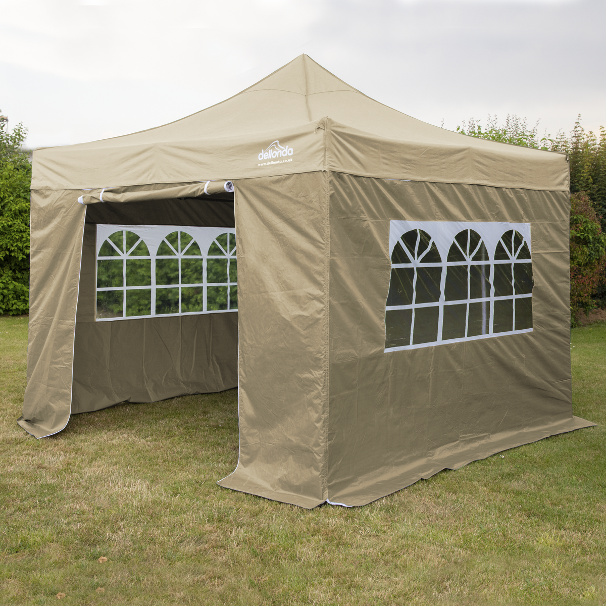 Dellonda DG164 Dellonda Premium 3x3m Pop-Up Gazebo & Side Walls, PVC Coated, Water-Resistant Fabric with Carry Bag, Rope, Stakes & Weight Bags - Beige