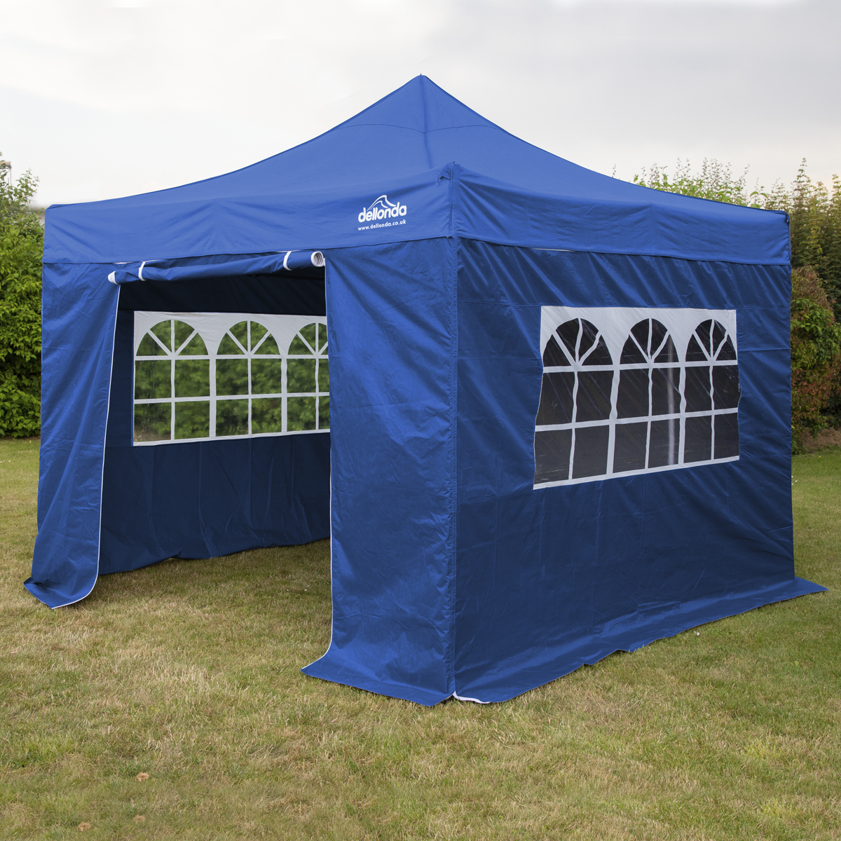 Dellonda DG165 Dellonda Premium 3x3m Pop-Up Gazebo & Side Walls, PVC Coated, Water-Resistant Fabric with Carry Bag, Rope, Stakes & Weight Bags - Blue