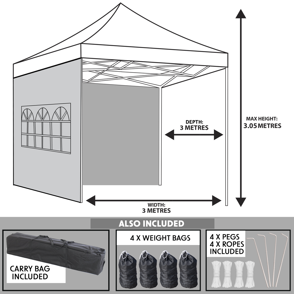 Dellonda DG166 Dellonda Premium 3x3m Pop-Up Gazebo & Side Walls, PVC Coated, Water-Resistant Fabric with Carry Bag, Rope, Stakes & Weight Bags - Green