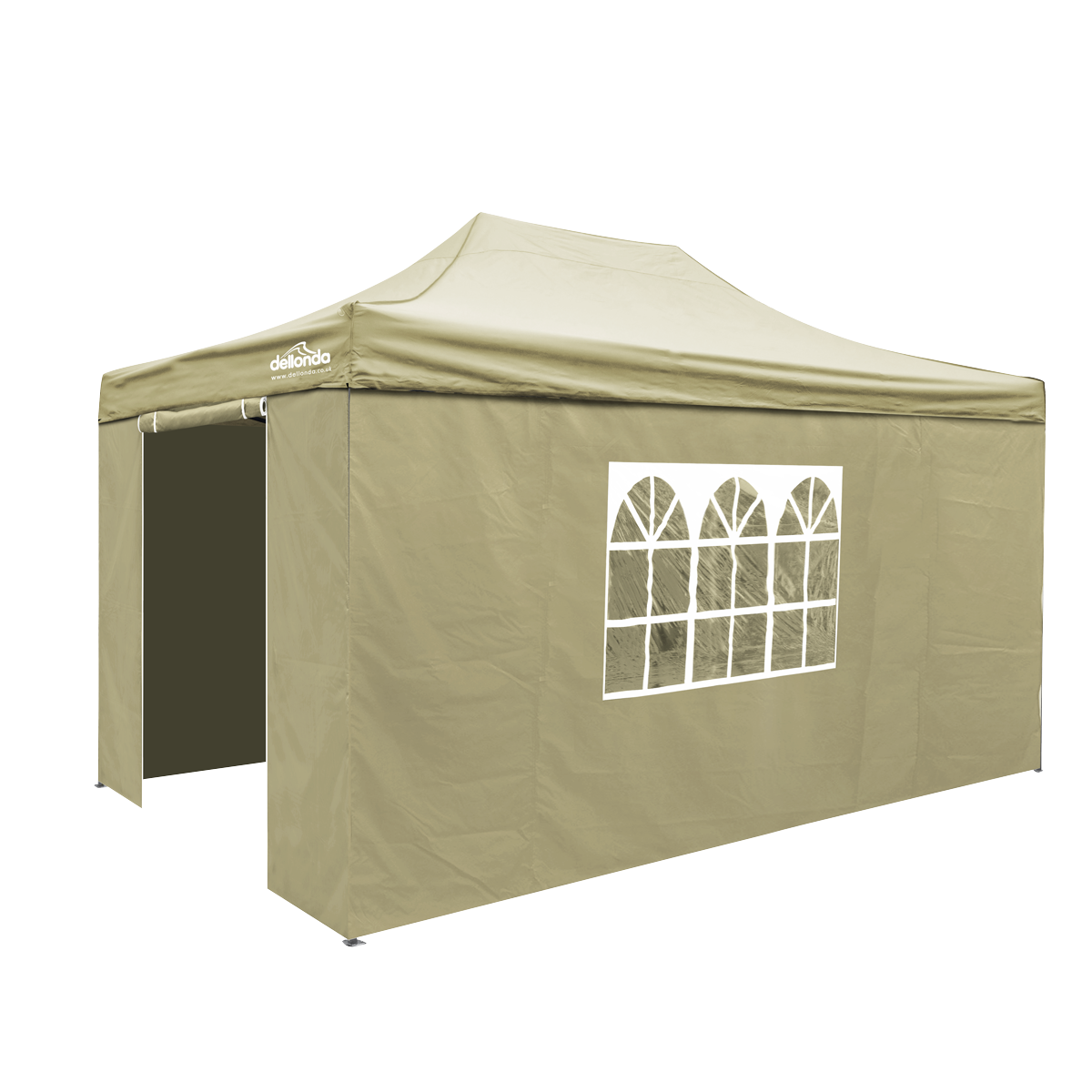 Dellonda DG168 Dellonda Premium 3x4.5m Pop-Up Gazebo & Side Walls, PVC Coated, Water-Resistant Fabric with Carry Bag, Rope, Stakes & Weight Bags - Beige