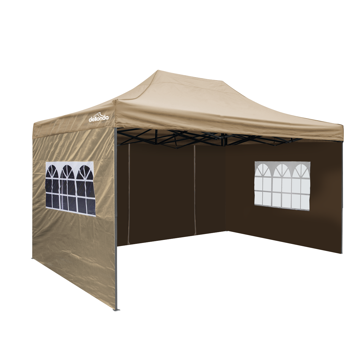 Dellonda DG168 Dellonda Premium 3x4.5m Pop-Up Gazebo & Side Walls, PVC Coated, Water-Resistant Fabric with Carry Bag, Rope, Stakes & Weight Bags - Beige