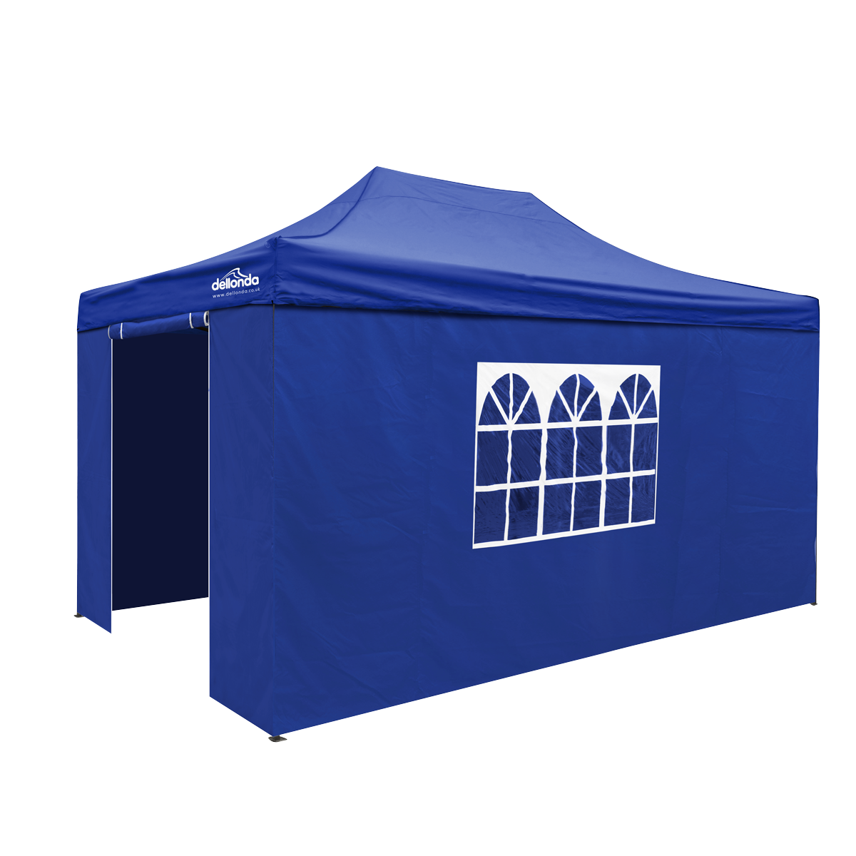 Dellonda DG169 Dellonda Premium 3x4.5m Pop-Up Gazebo & Side Walls, PVC Coated, Water-Resistant Fabric with Carry Bag, Rope, Stakes & Weight Bags - Blue