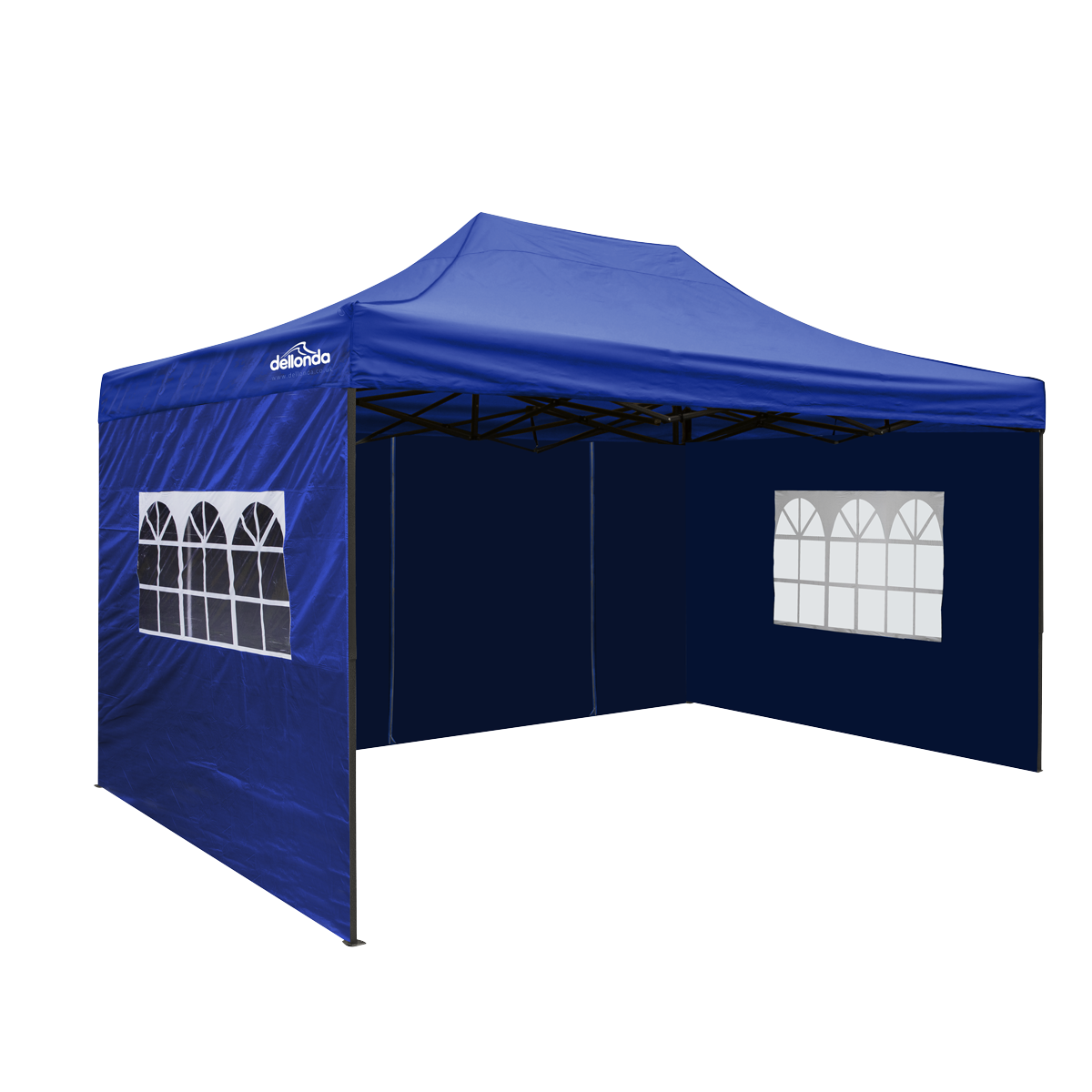 Dellonda DG169 Dellonda Premium 3x4.5m Pop-Up Gazebo & Side Walls, PVC Coated, Water-Resistant Fabric with Carry Bag, Rope, Stakes & Weight Bags - Blue