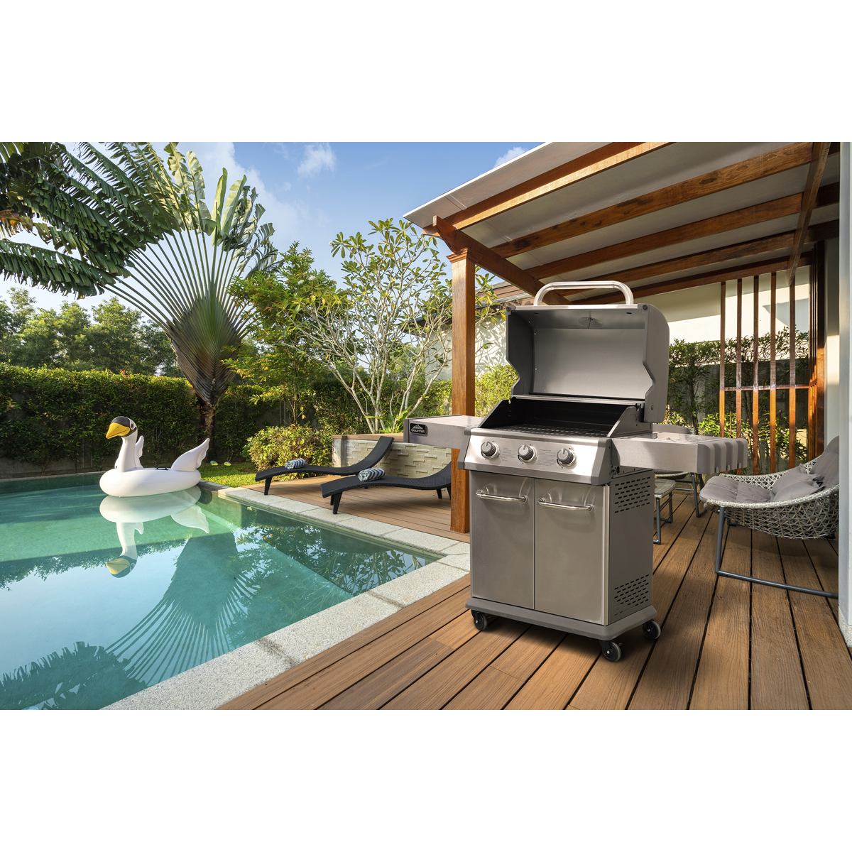 Dellonda DG16 Dellonda 3 Burner Deluxe Gas BBQ Grill with Piezo Ignition & Thermometer - Stainless Steel