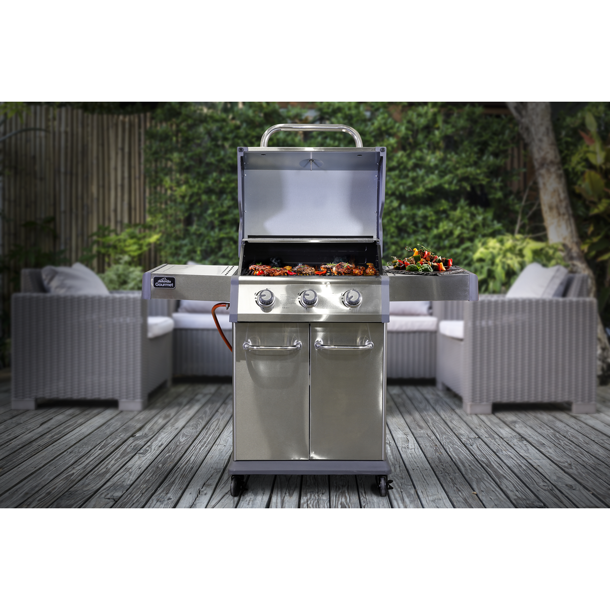 Dellonda DG16 Dellonda 3 Burner Deluxe Gas BBQ Grill with Piezo Ignition & Thermometer - Stainless Steel