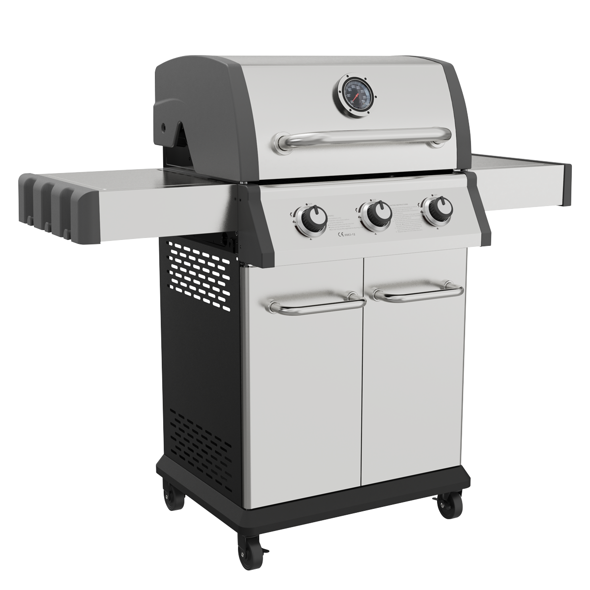 Dellonda DG16 Dellonda 3 Burner Deluxe Gas BBQ Grill with Piezo Ignition & Thermometer - Stainless Steel