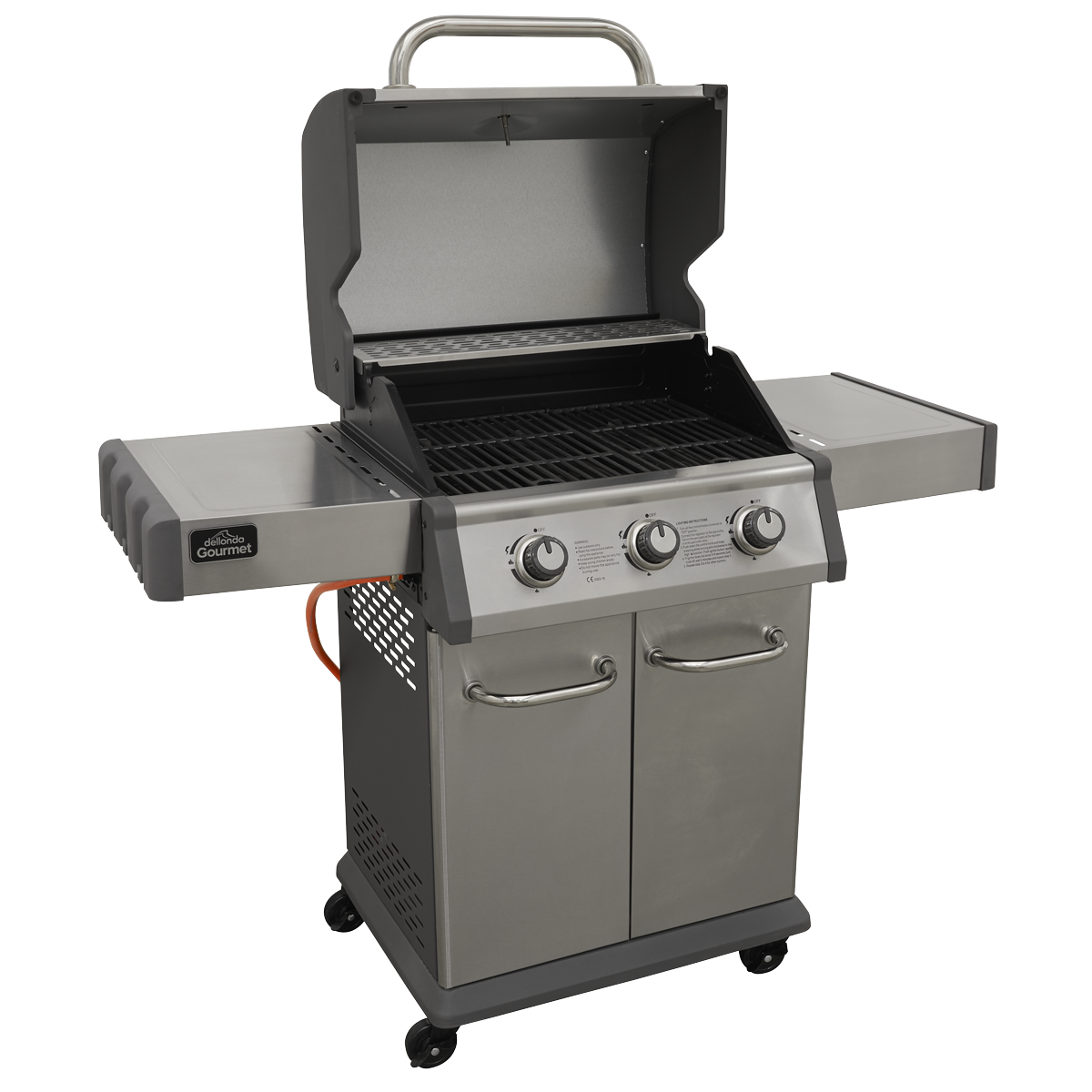 Dellonda DG16 Dellonda 3 Burner Deluxe Gas BBQ Grill with Piezo Ignition & Thermometer - Stainless Steel