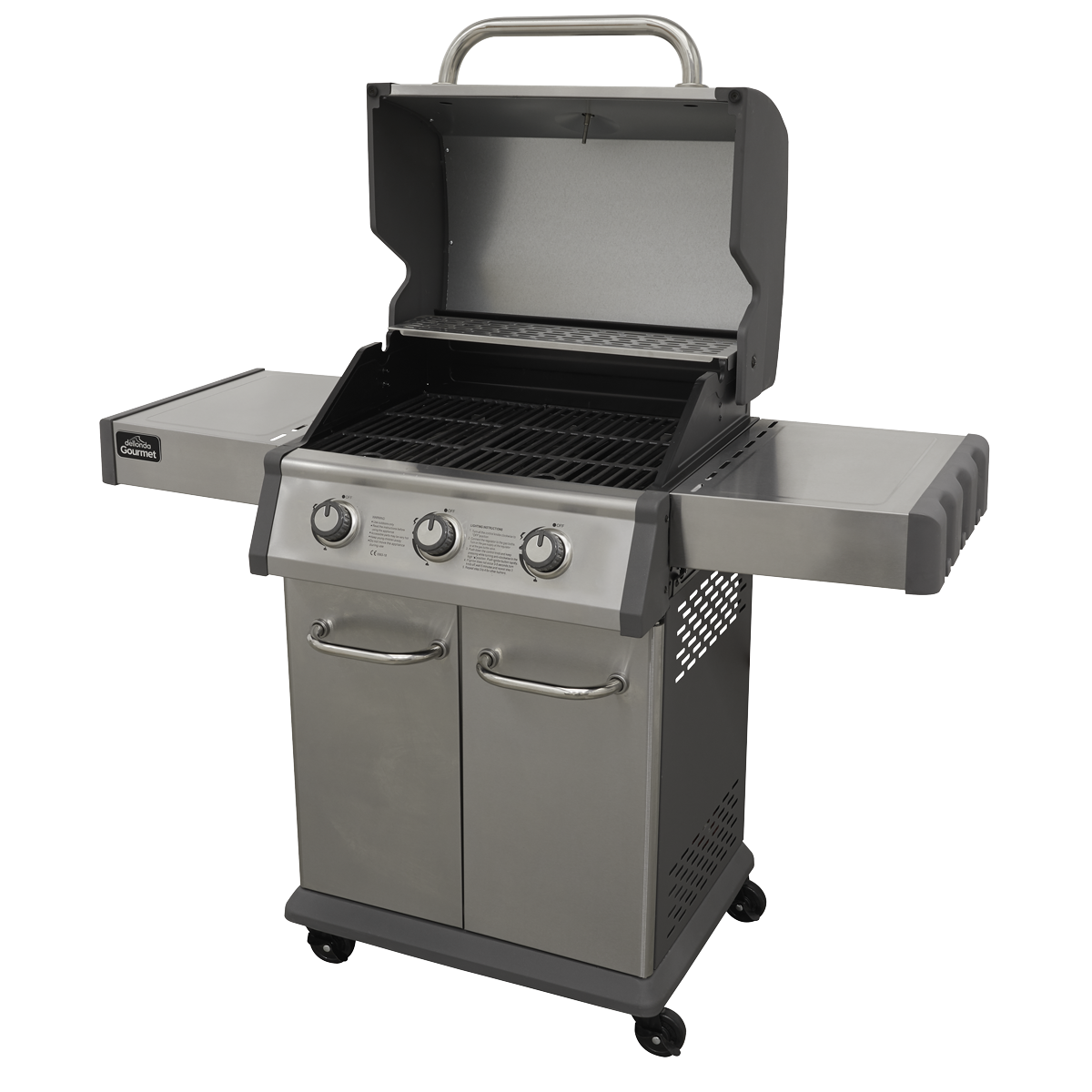 Dellonda DG16 Dellonda 3 Burner Deluxe Gas BBQ Grill with Piezo Ignition & Thermometer - Stainless Steel
