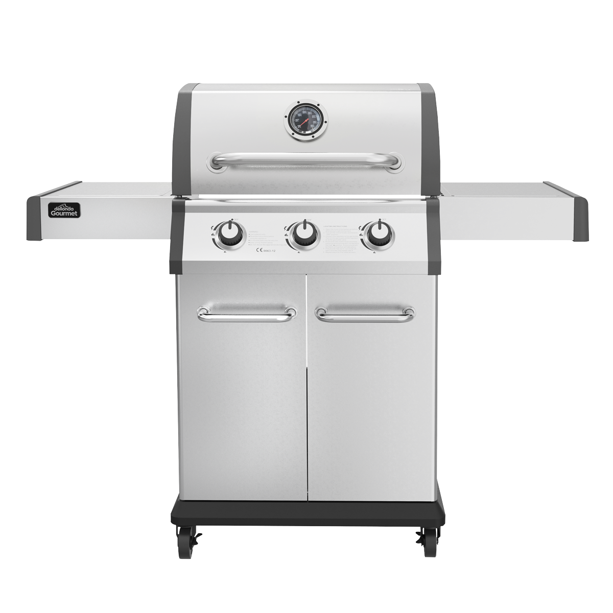 Dellonda DG16 Dellonda 3 Burner Deluxe Gas BBQ Grill with Piezo Ignition & Thermometer - Stainless Steel