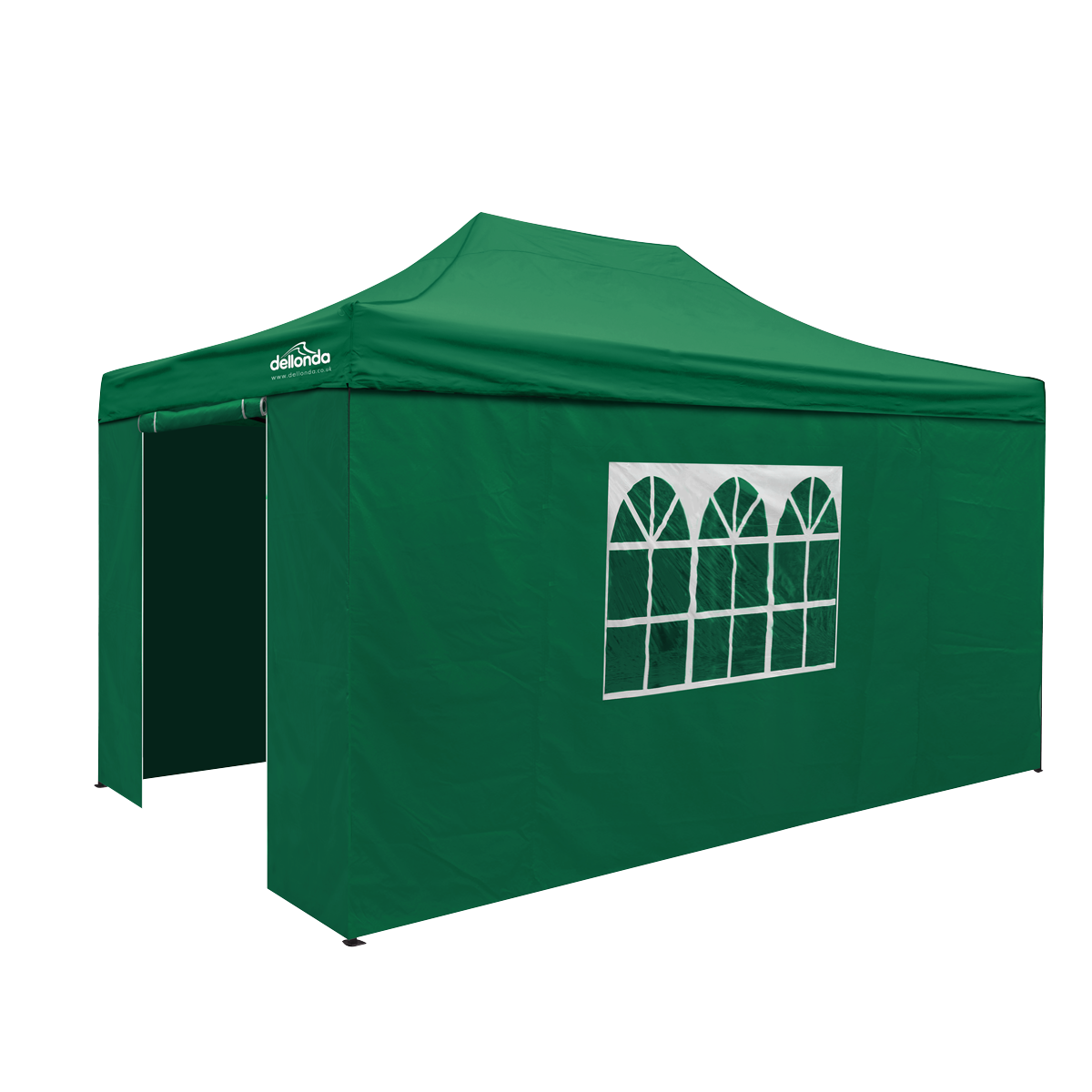Dellonda DG170 Dellonda Premium 3x4.5m Pop-Up Gazebo & Side Walls, PVC Coated, Water-Resistant Fabric with Carry Bag, Rope, Stakes & Weight Bags - Green