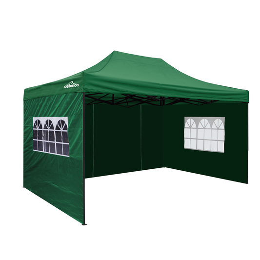 Dellonda DG170 Dellonda Premium 3x4.5m Pop-Up Gazebo & Side Walls, PVC Coated, Water-Resistant Fabric with Carry Bag, Rope, Stakes & Weight Bags - Green