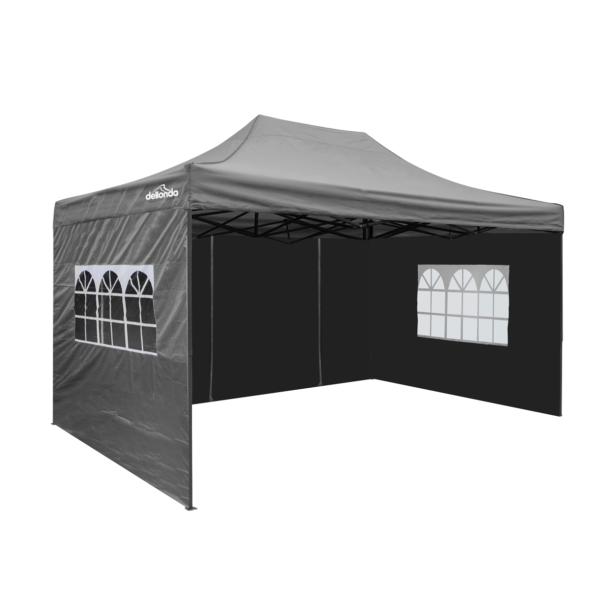 Dellonda DG171 Dellonda Premium 3x4.5m Pop-Up Gazebo & Side Walls, PVC Coated, Water-Resistant Fabric with Carry Bag, Rope, Stakes & Weight Bags - Grey