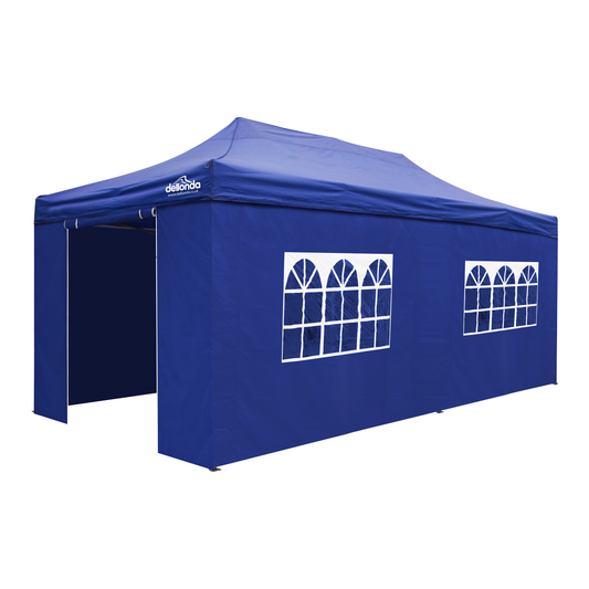 Dellonda DG173 Dellonda Premium 3x6m Pop-Up Gazebo & Side Walls, PVC Coated, Water-Resistant Fabric with Carry Bag, Rope, Stakes & Weight Bags - Blue Canopy - DG173