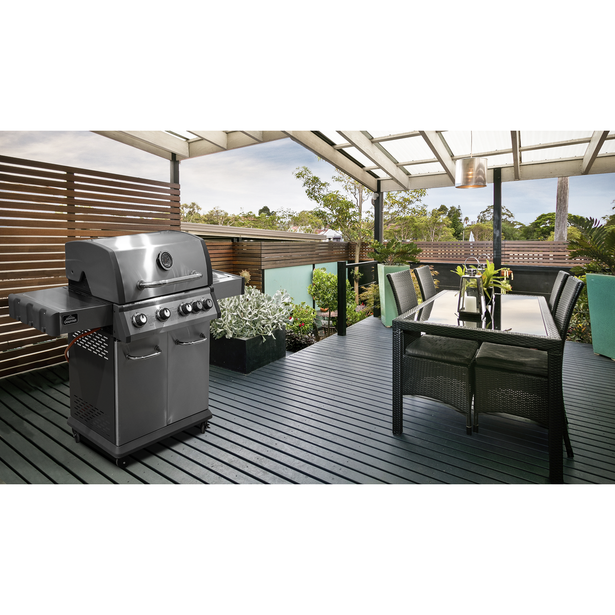 Dellonda DG17 Dellonda 4+1 Burner Deluxe Gas BBQ Grill with Piezo Ignition & Thermometer - Stainless Steel