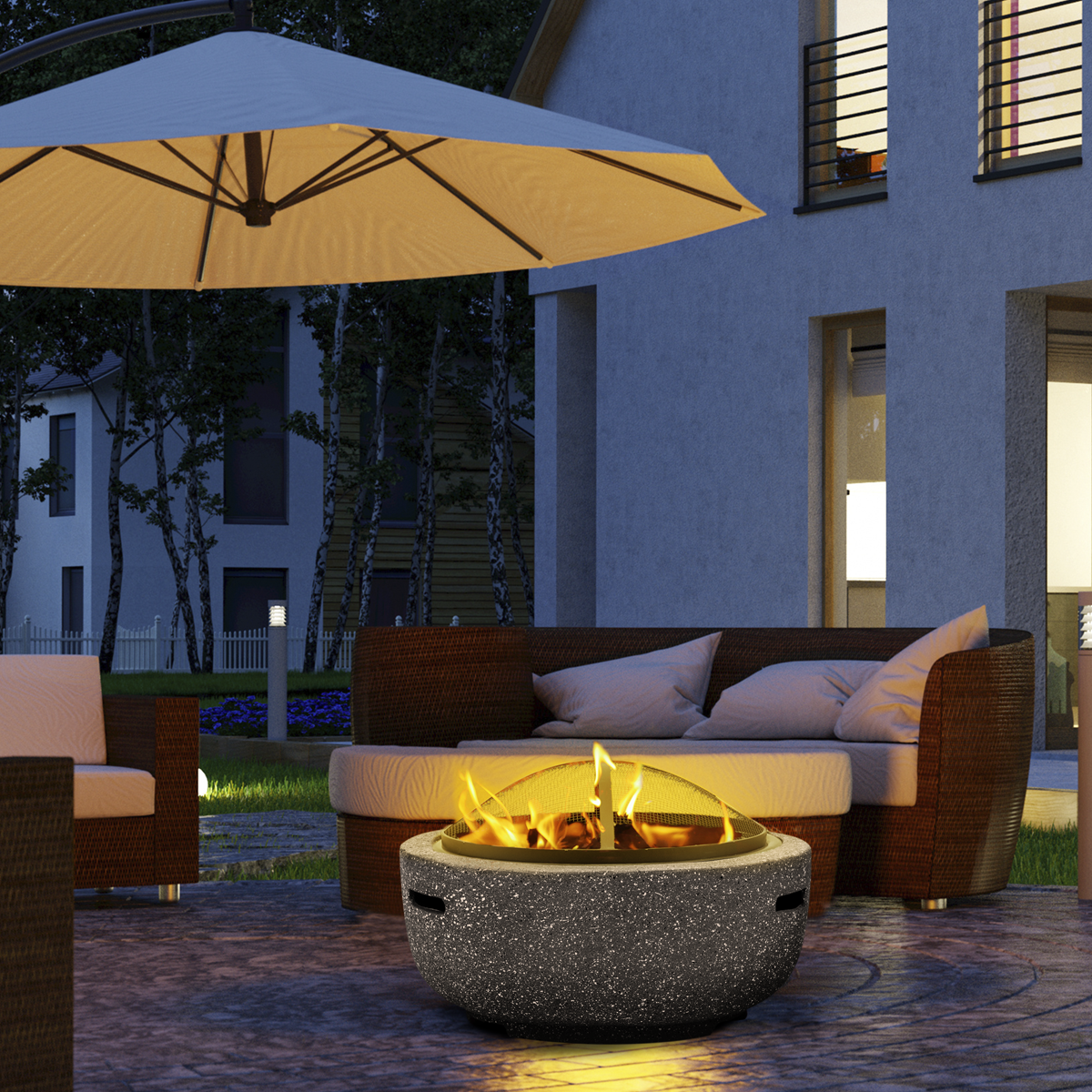 Dellonda DG189 Dellonda Round MgO Fire Pit with BBQ Grill & Safety Mesh Screen 60cm - Dark Grey