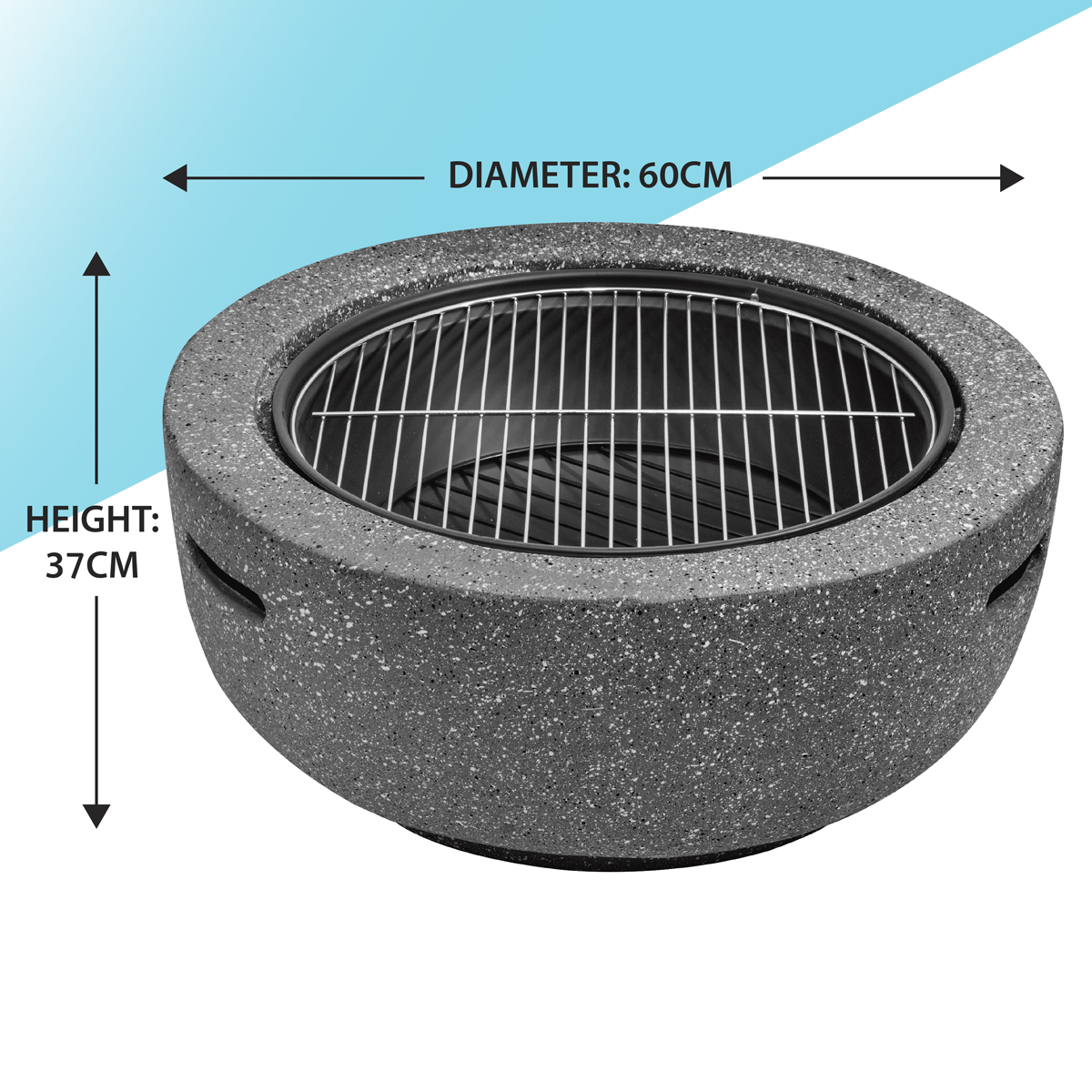 Dellonda DG189 Dellonda Round MgO Fire Pit with BBQ Grill & Safety Mesh Screen 60cm - Dark Grey