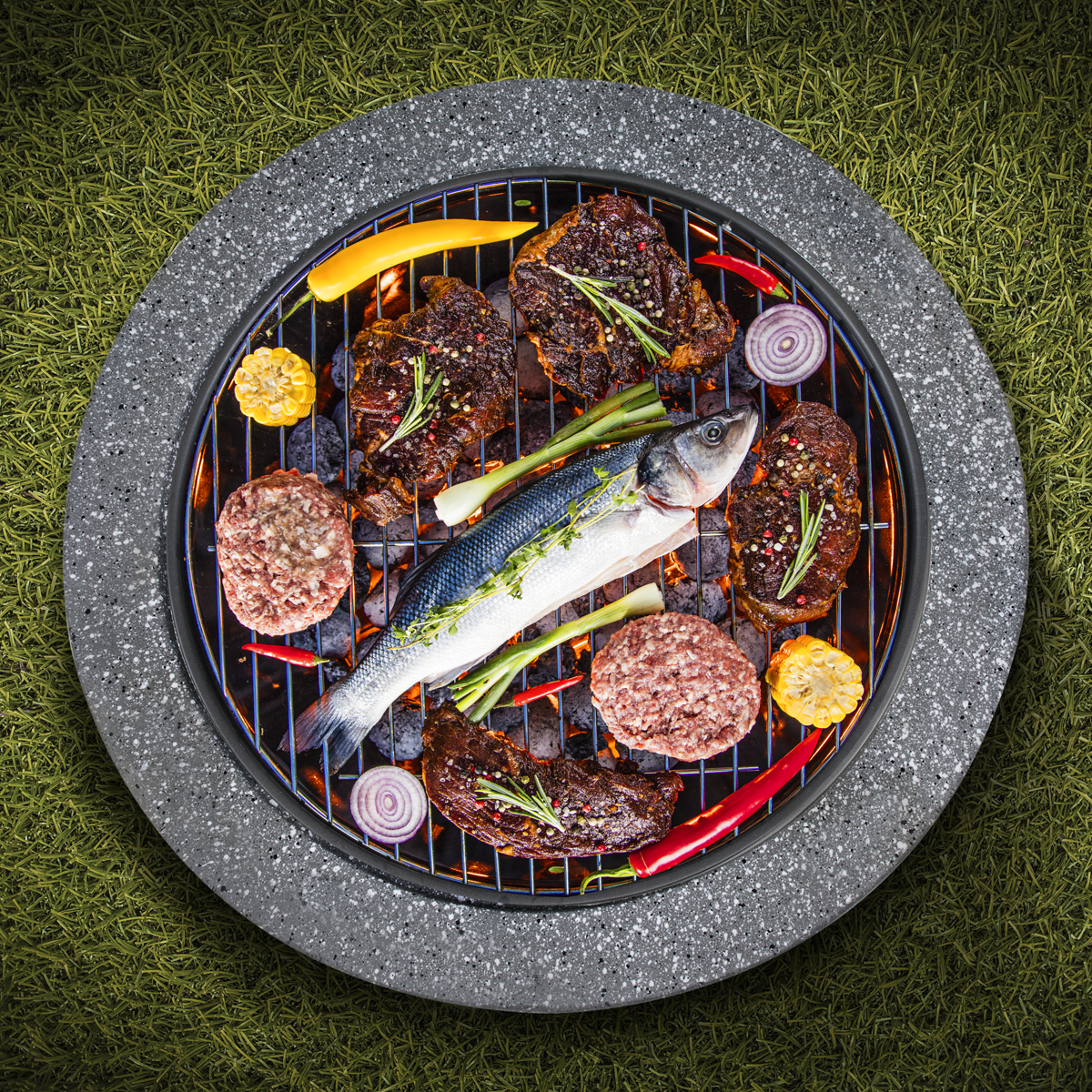 Dellonda DG189 Dellonda Round MgO Fire Pit with BBQ Grill & Safety Mesh Screen 60cm - Dark Grey