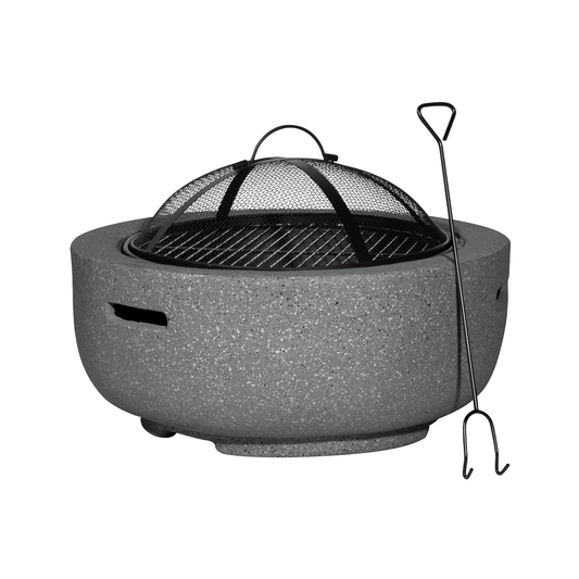Dellonda DG189 Dellonda Round MgO Fire Pit with BBQ Grill & Safety Mesh Screen 60cm - Dark Grey