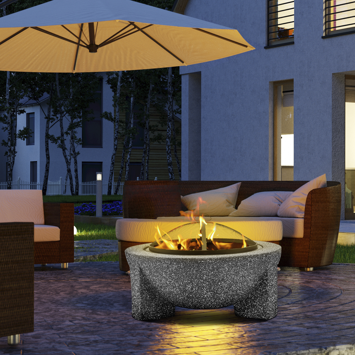 Dellonda DG191 Dellonda Round MgO Fire Pit with BBQ Grill & Safety Mesh Screen 75cm - Dark Grey