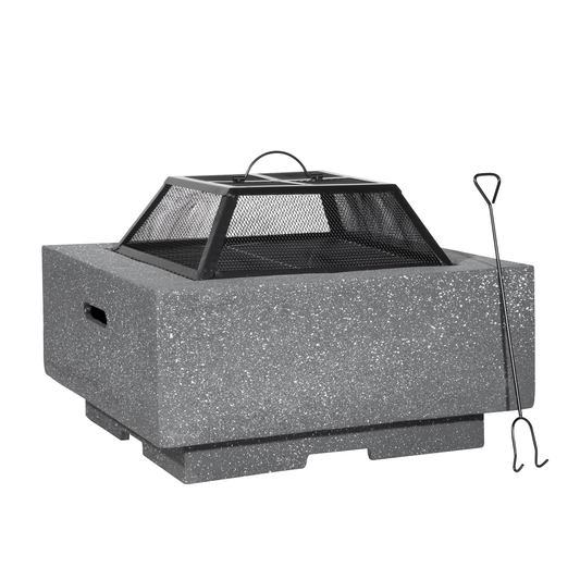Dellonda DG193 Dellonda Square MgO Fire Pit with BBQ Grill, Safety Mesh Screen - Dark Grey