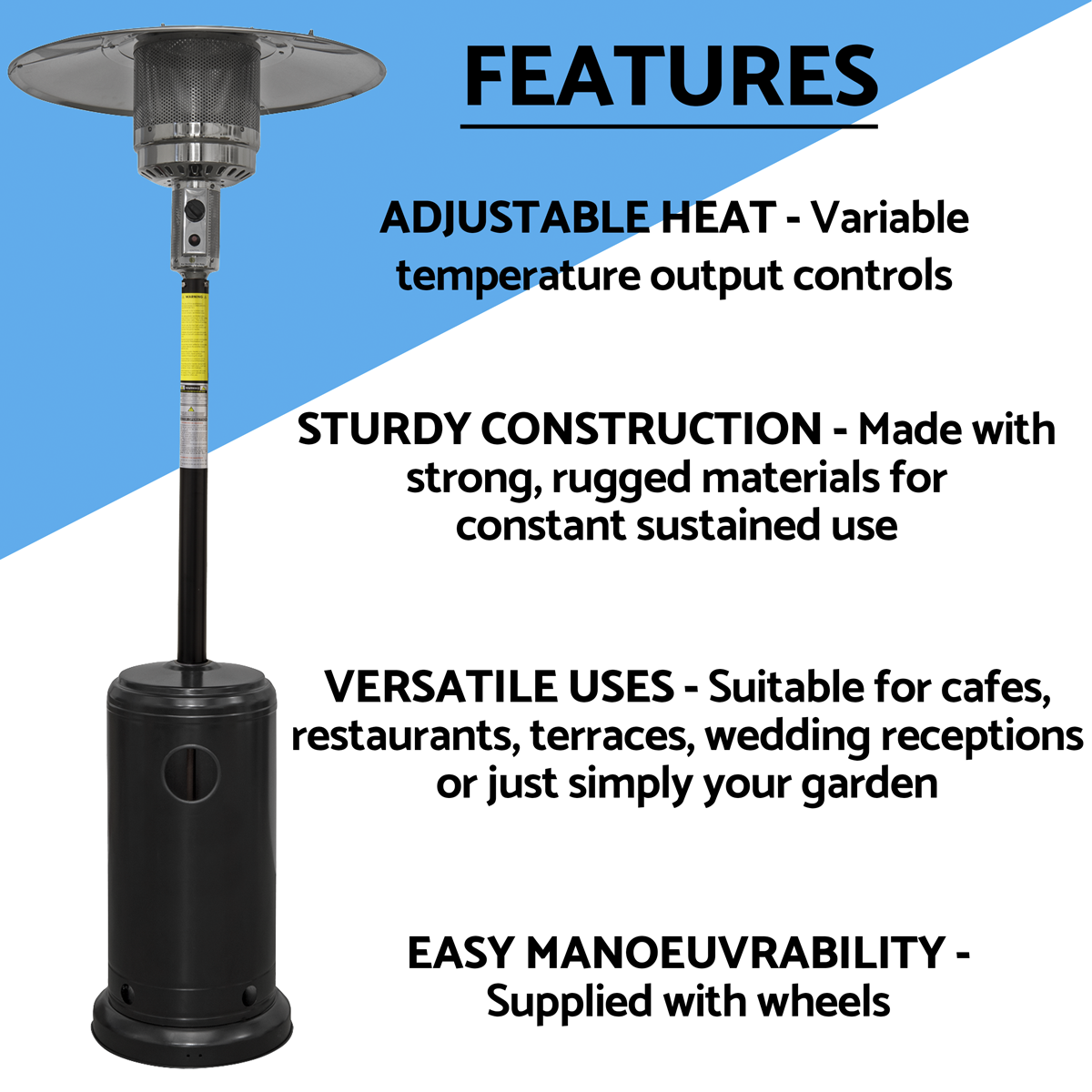 Dellonda DG1 Dellonda Outdoor Garden Gas Patio Heater 13kW Commercial & Domestic Use, Black