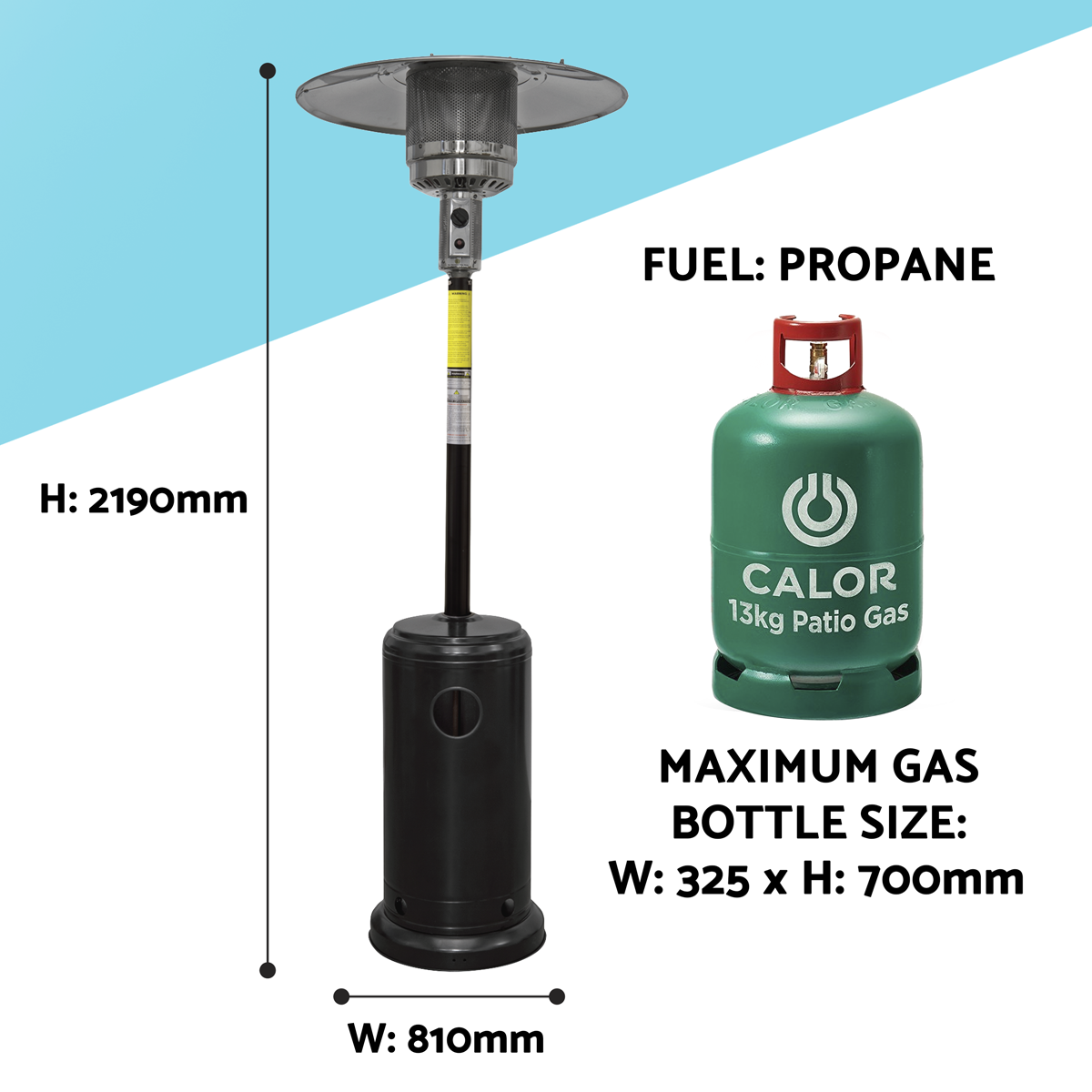 Dellonda DG1 Dellonda Outdoor Garden Gas Patio Heater 13kW Commercial & Domestic Use, Black