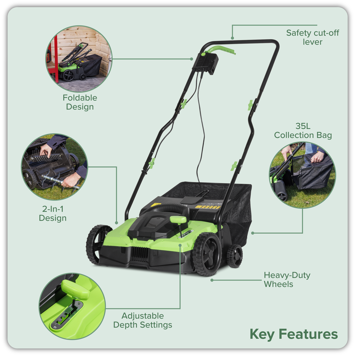Dellonda DG216 Dellonda 2-in-1 Electric Scarifier & Rake 1500W/230V