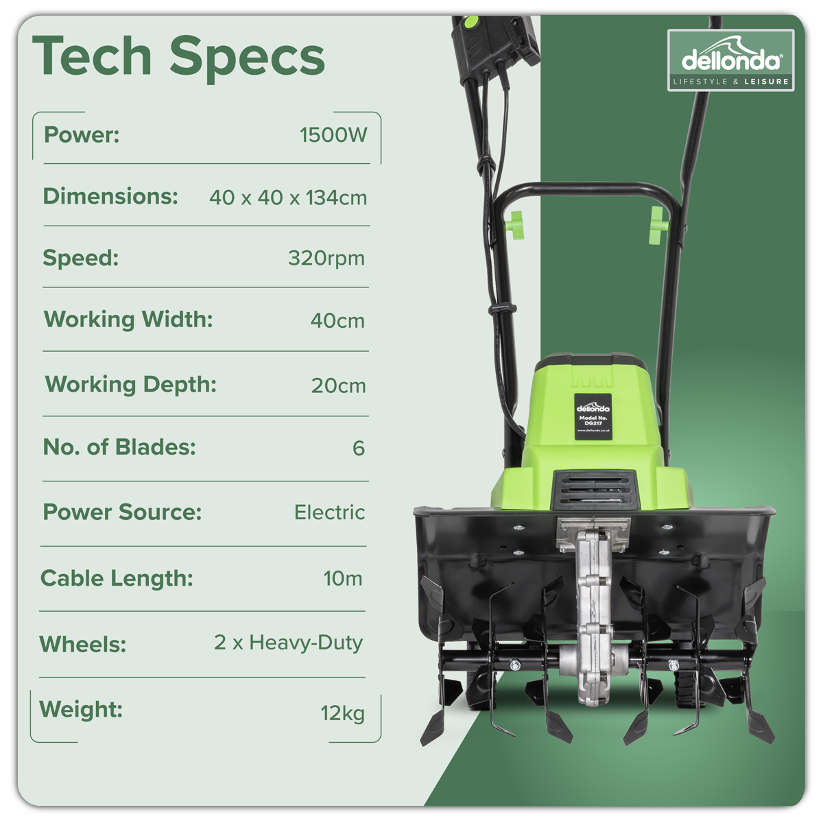 Dellonda DG217 Dellonda Electric Tiller/Cultivator 1500W