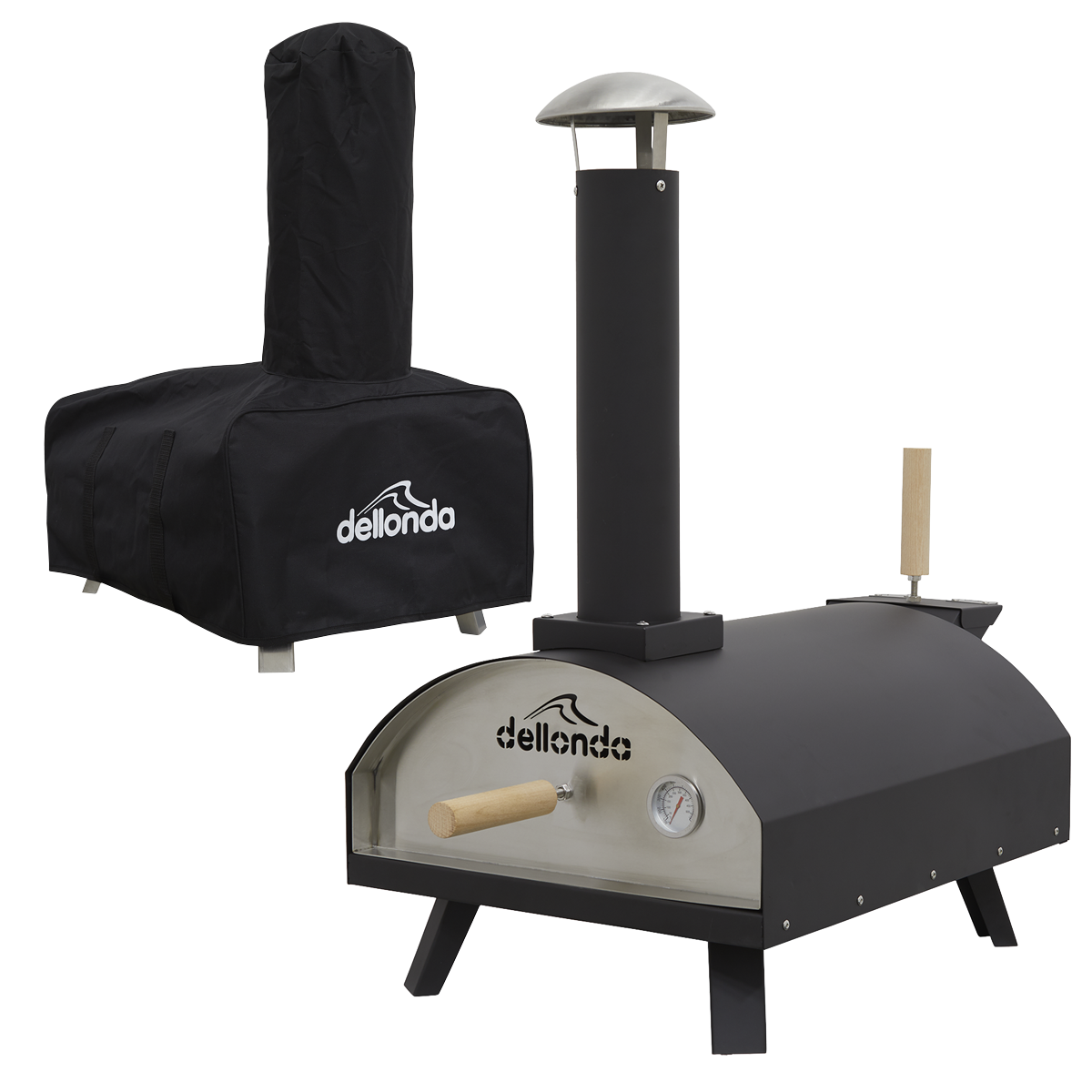 Dellonda DG218 Dellonda Wood-Fired Pizza Oven, Pizza Peel & Cover 14" - Black