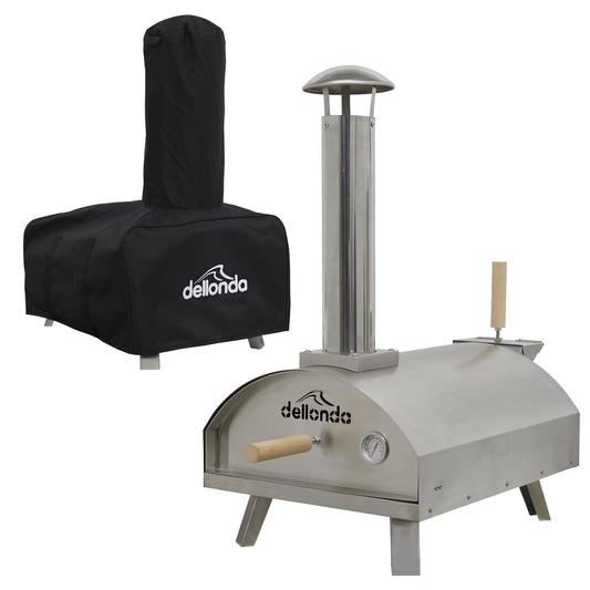 Dellonda DG219 Dellonda Wood-Fired Pizza Oven, Pizza Peel & Cover 14" - Stainless Steel