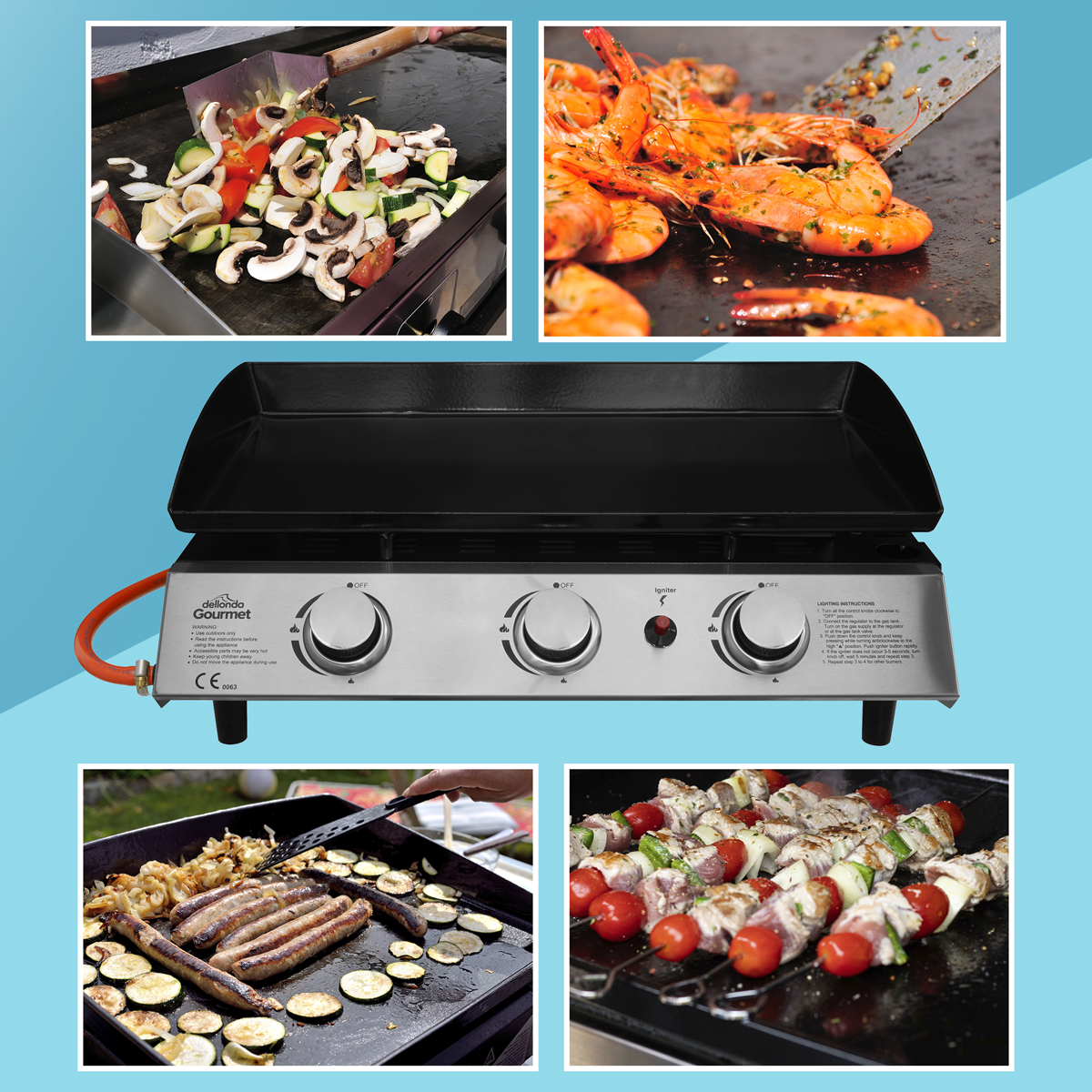 Dellonda DG22 Dellonda 3 Burner Portable Gas Plancha