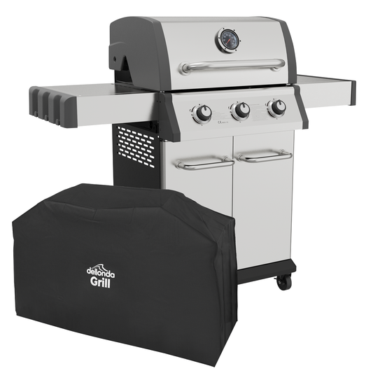Dellonda DG230 Dellonda 3 Burner Deluxe Gas BBQ Grill with Piezo Ignition & Thermometer & Cover - Stainless Steel