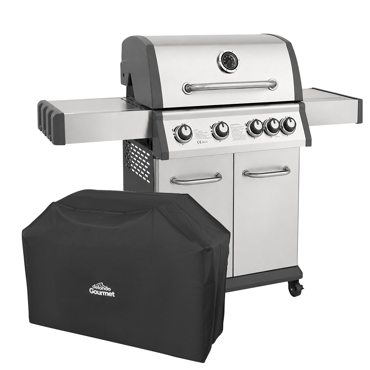 Dellonda DG231 Dellonda 4+1 Burner Deluxe Gas BBQ Grill with Piezo Ignition & Thermometer & Cover - Stainless Steel