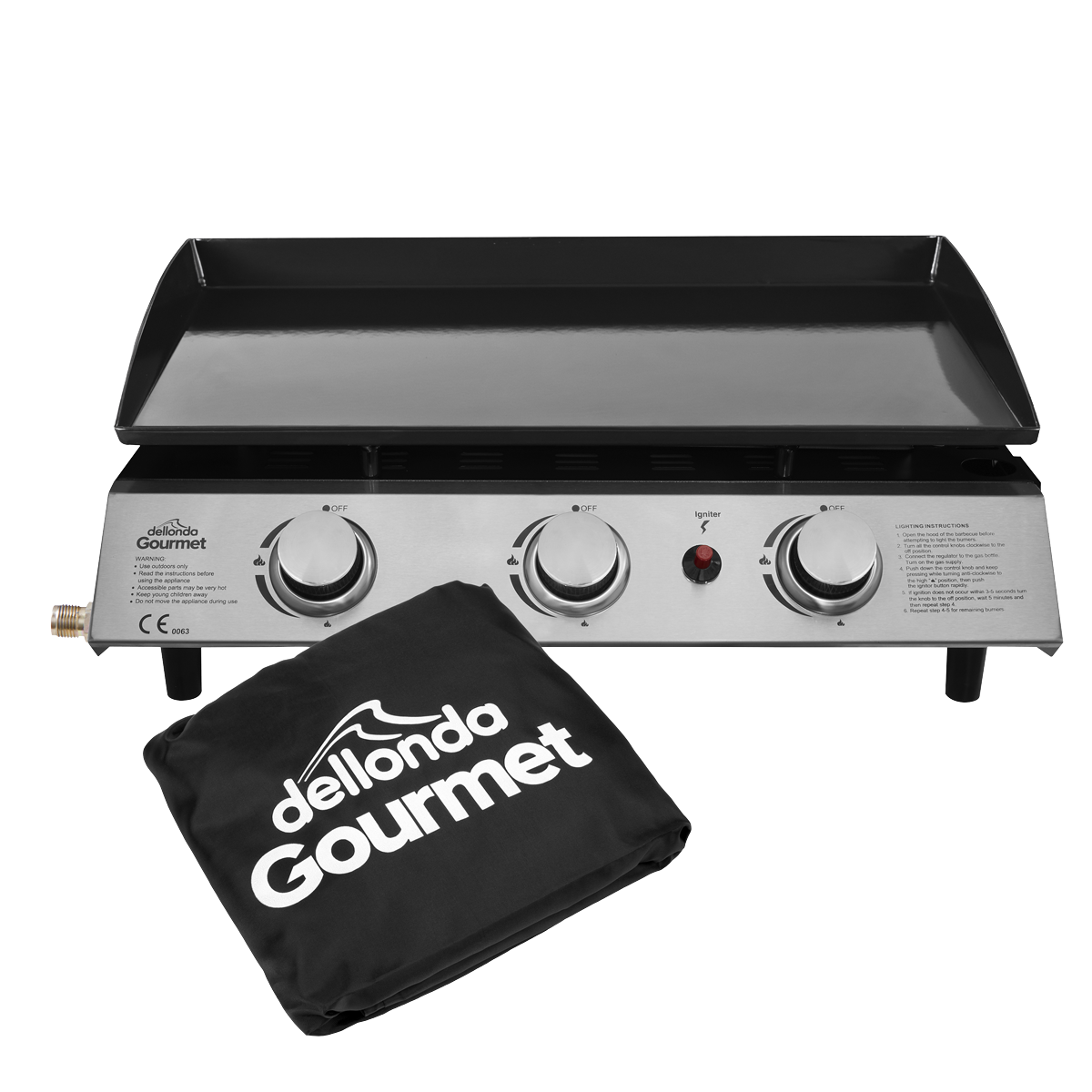 Dellonda DG233 Dellonda 3 Burner Portable Gas Plancha & Cover