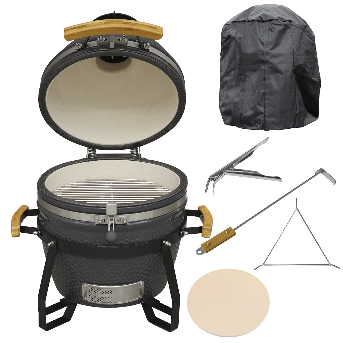 Dellonda DG235 Dellonda Deluxe 16"(40cm) Ceramic Kamado Style BBQ, Cover, Grid Gripper, Heat Deflector & Heat Deflector Support