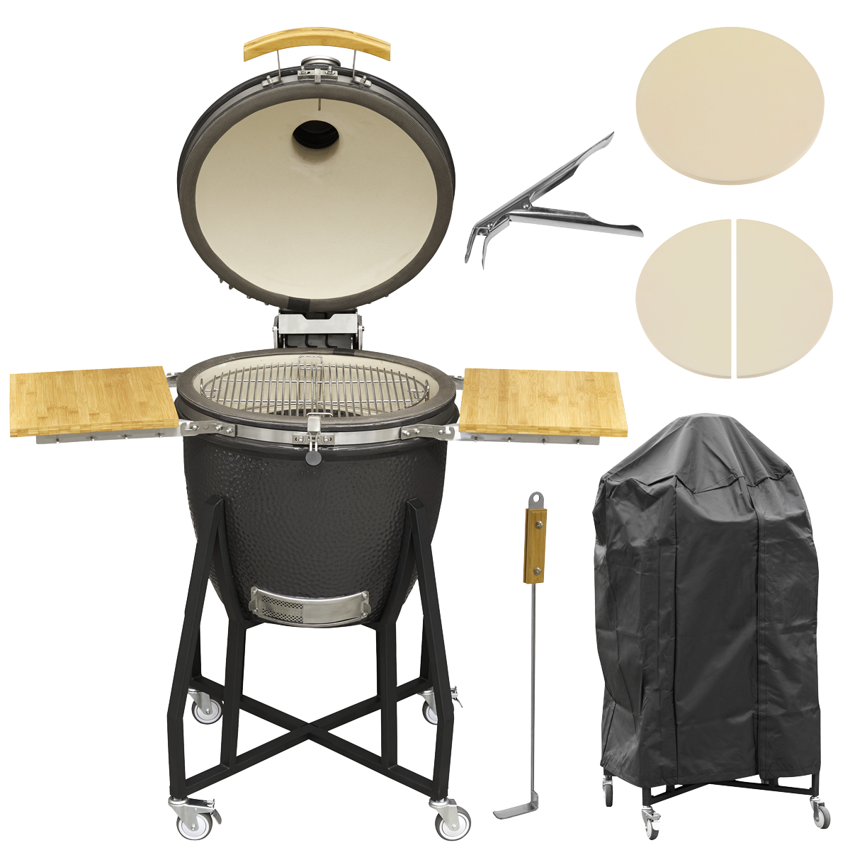 Dellonda DG236 Dellonda Deluxe 22"(56cm) Ceramic Kamado Style BBQ, Cover, Grid Gripper, Heat Deflector & Heat Deflector Support