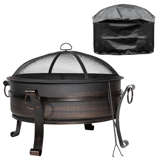 Dellonda DG237 Dellonda Deluxe 2-in-1 Outdoor Fire Pit/Coffee Table with Drawstring Cover 93cm Antique Bronze Effect