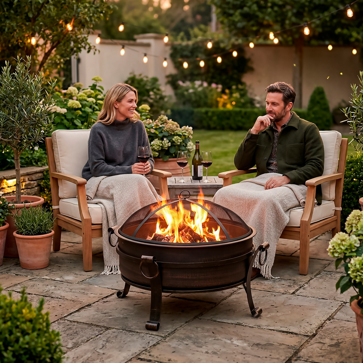 Dellonda DG237 Dellonda Deluxe 2-in-1 Outdoor Fire Pit/Coffee Table with Drawstring Cover 93cm Antique Bronze Effect