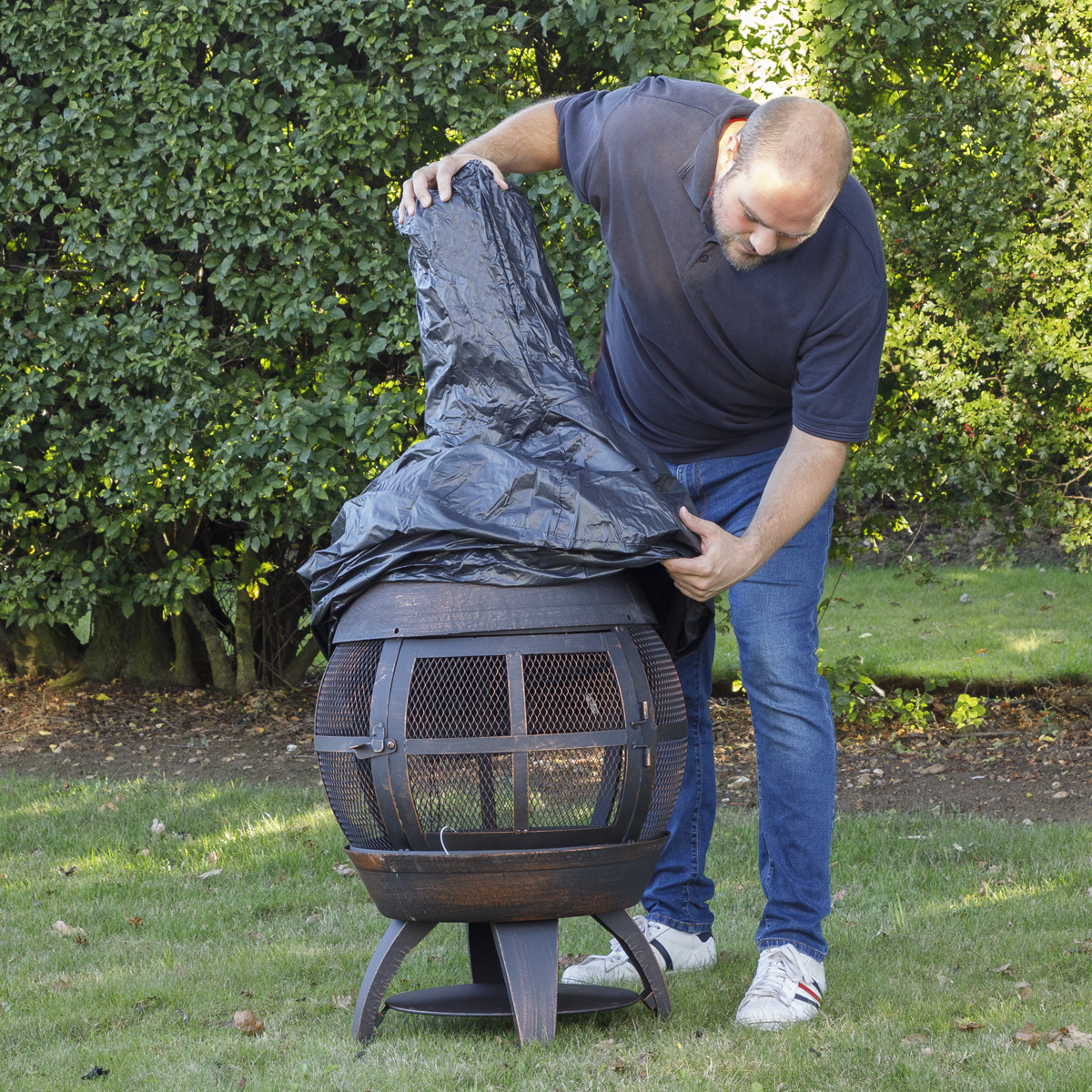 Dellonda DG241 Dellonda Deluxe 360° Chiminea/Fire Pit/Outdoor Heater with Fire Poker & Water-Resistant Drawstring Cover - Antique Bronze Finish - DG241