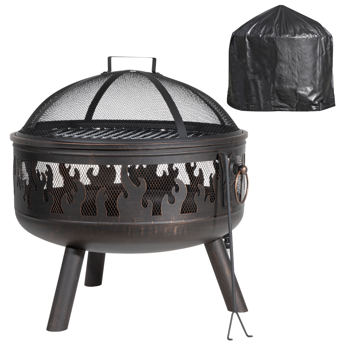 Dellonda DG242 Dellonda Deluxe 24" Fire Pit, Fireplace, Outdoor Patio Heater, Decoration Rings, Supplied with Cooking Grill, Safety Screen, Poker & Cover