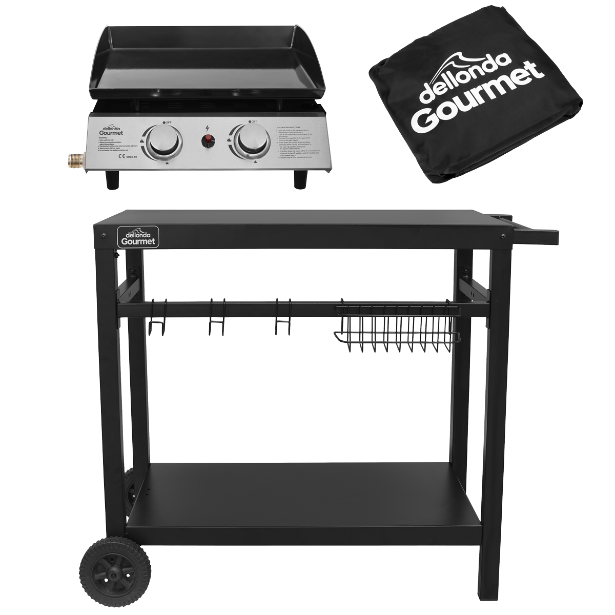 Dellonda DG249 Dellonda 2 Burner Portable Gas Plancha, Cover & Trolley